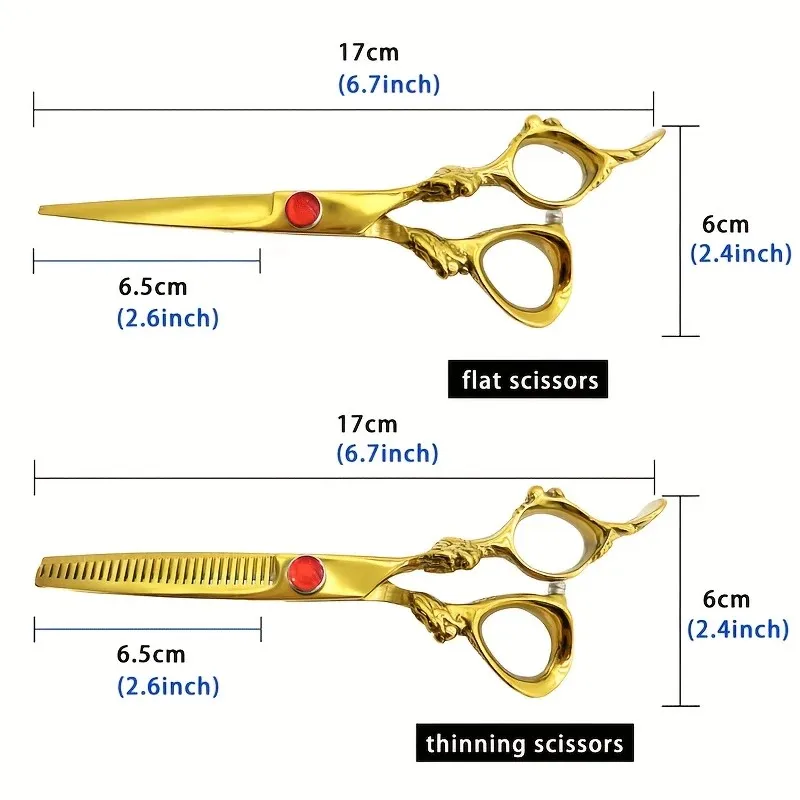 6 Inch Professional Barber Scissors Kit With Golden Dragon Handle Hairdressing Scissors Titanium Plated Thinning Scissors