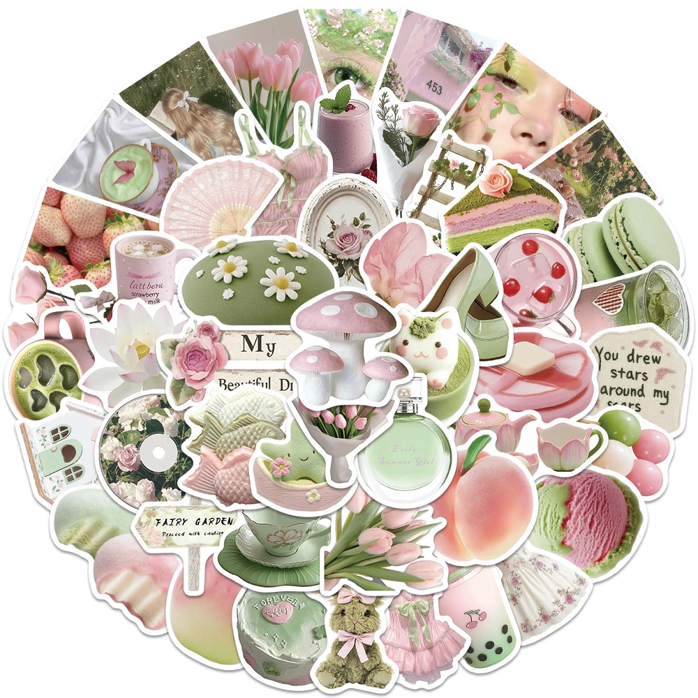 50pcs Early Summer Women's Dream Pastel Ins Wind Stickers DIY Notebook Laptop Phone Guitar Suitcase Fridge Decal For Friend Gift