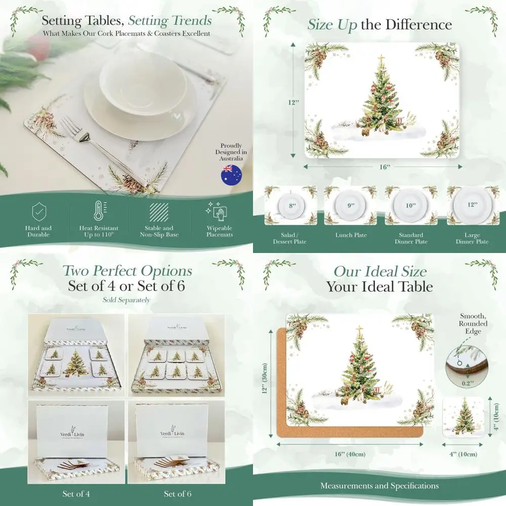 

Набор из 4 прямоугольных термостойких салфеток с подходящими подставками, 16,15 x 12,2 дюйма, нескользящие, рождественская тематика (кролик Де)