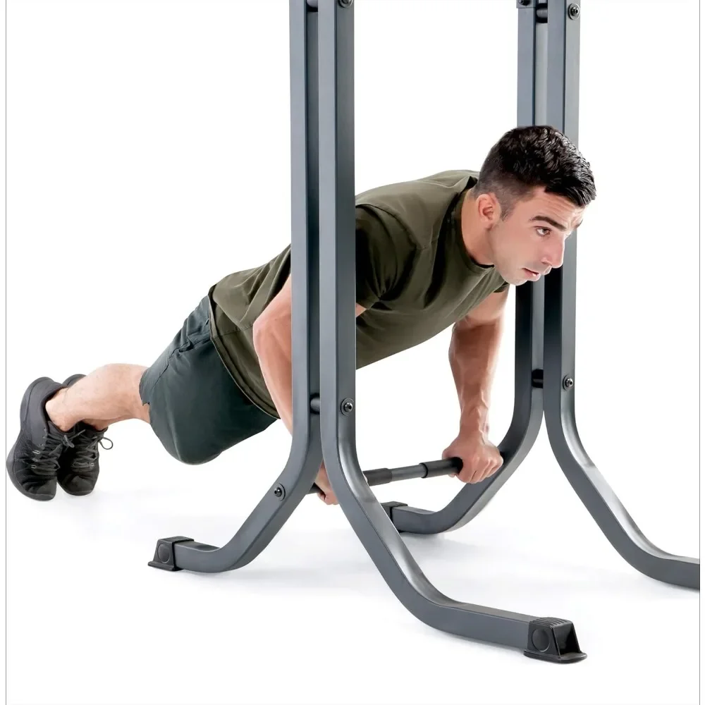 The versatile Power Tower home gym for strength training guarantees a sturdy construction thanks to its durable steel frame