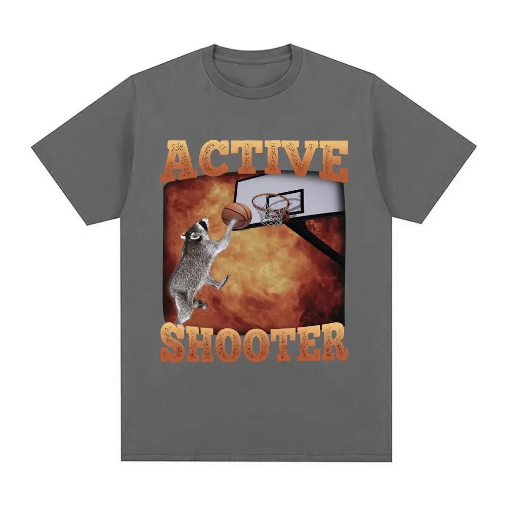 Active Shooter Fun Basketball Raccoon Pattern Women's Fashion Retro Short sleeved T-shirt Casual Large T-shirt