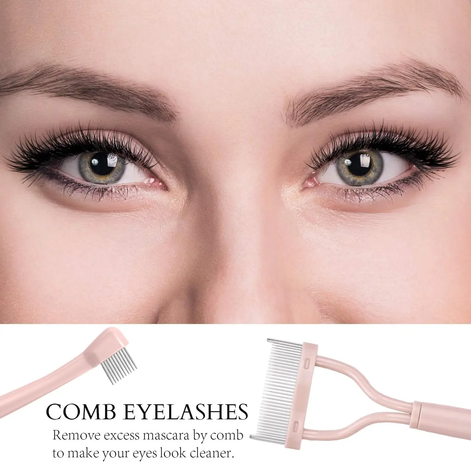 2Pcs Eyelash Tools Set Stainless Steel Comb with Semi-Circular Teeth And Mascara Applicator Brush for Precise Eyelash Grooming