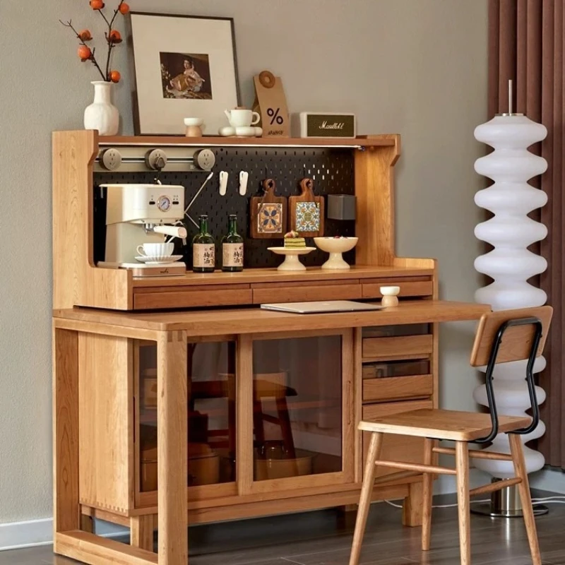 North American cherry wood dining side cabinet dining table integrated modern simple small apartment solid wood rotating sliding