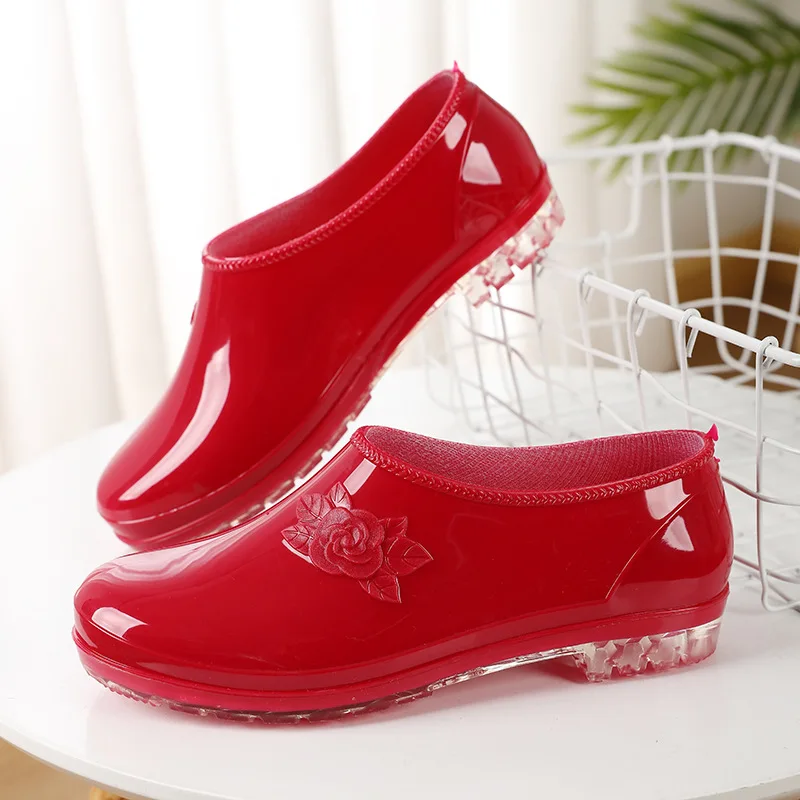 Summer Low Cut Rain Boots for Women Men Solid Color Short Ankle Rubber Boots Cleaning Warm Water Shoes Kitchen Work Summer Boots