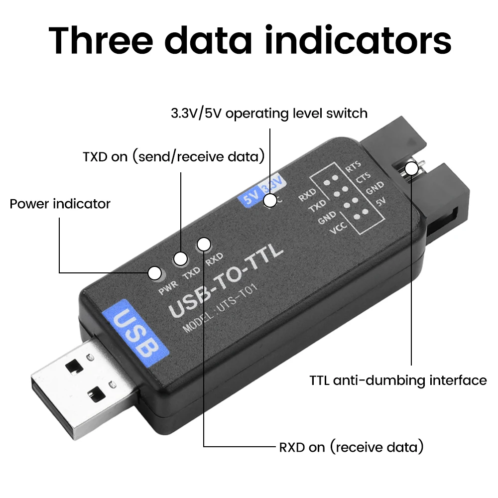 USB-T01 Debugging And Downloading Module USB to TTL Serial Converter Support Chip CH343G With ESD And I0 Protection Diodes