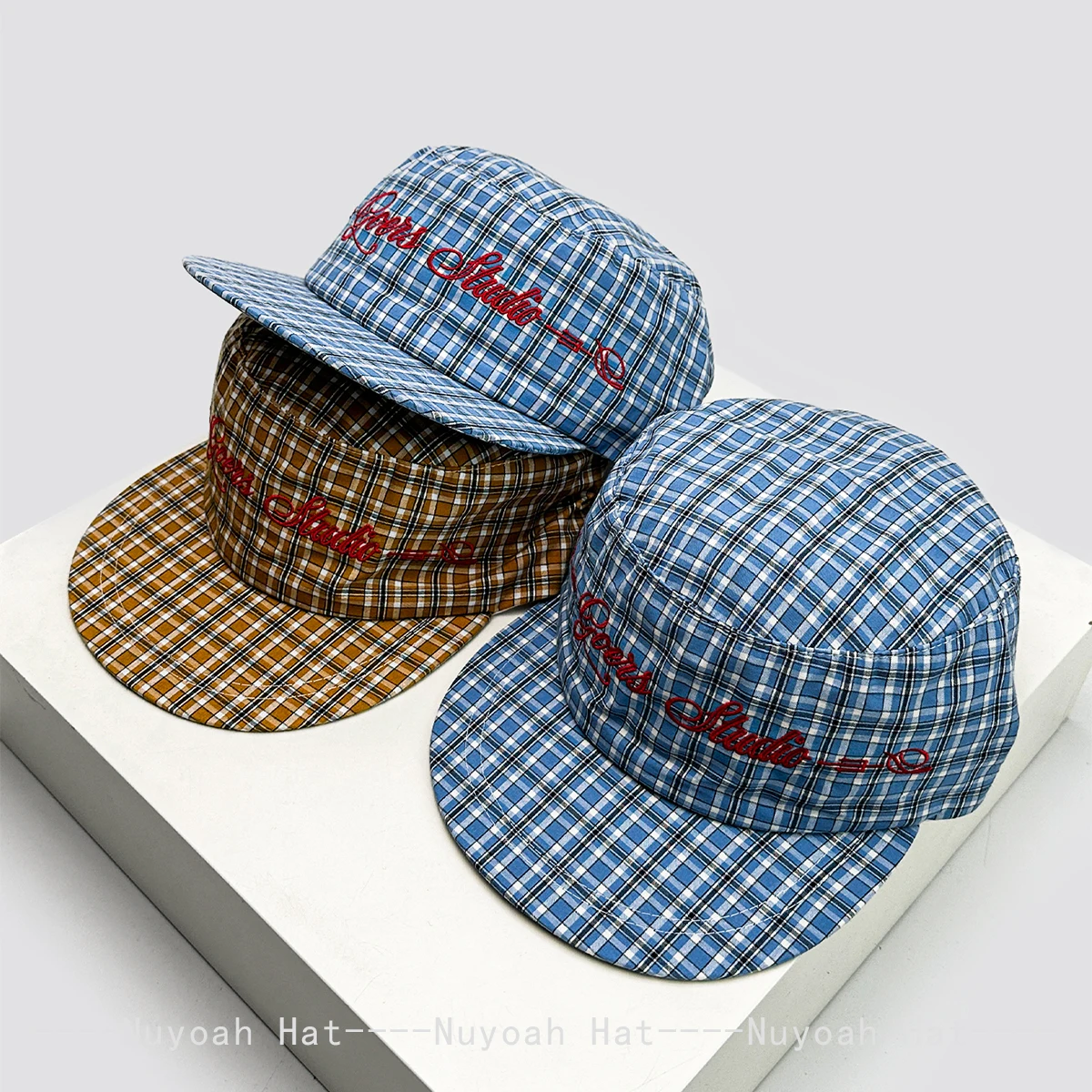 Korean Plaid Embroidered Letters Baseball Hats Sunshade Flat Top New Men Women Versatile Niche Ins Fashion Peaked Caps Personal