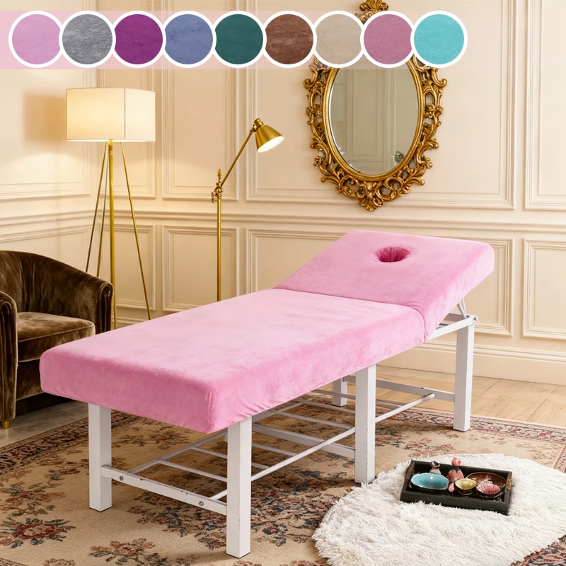 1PC Premium Velvet Massage Table Fitted Sheet Thick Skin Friendly Spa Bed Cover with Face Hole for Beauty Salon Hospital Hotel