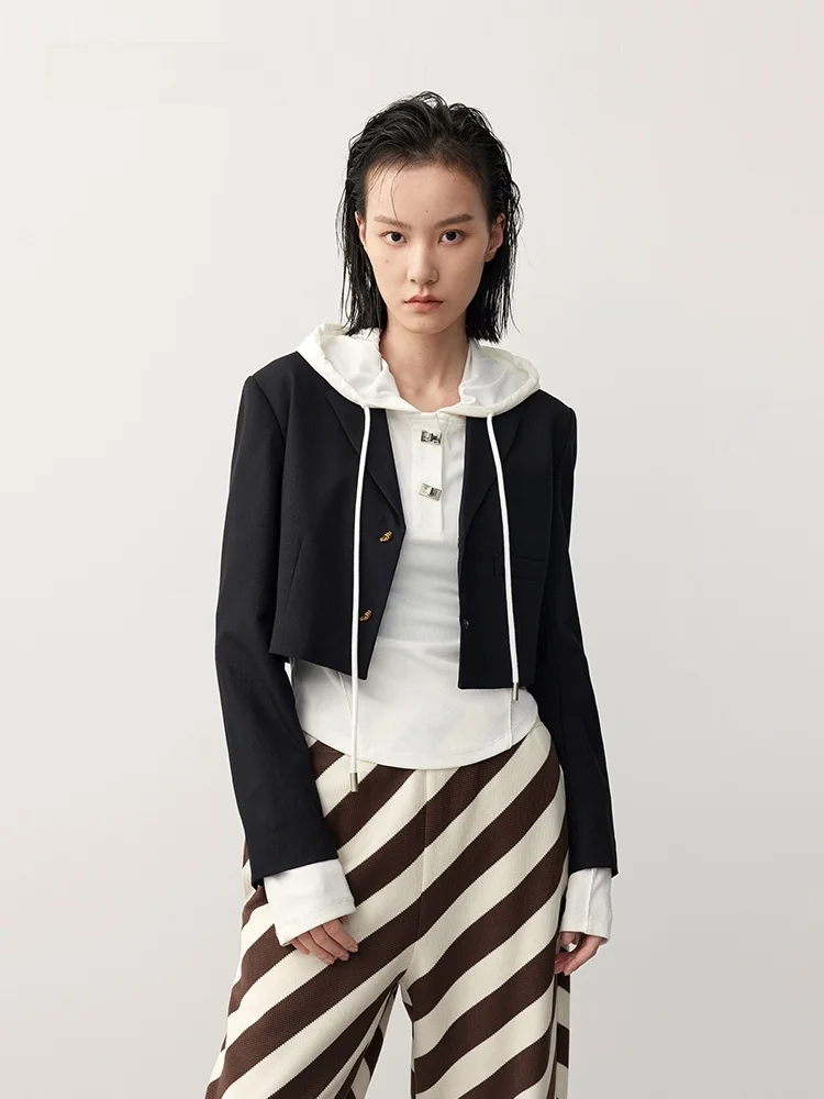 

Spring 2024 XMOOM mat Sle Slim Fit ort Suit Jaet Women's Faionable Ele Color Blo Button up Coat