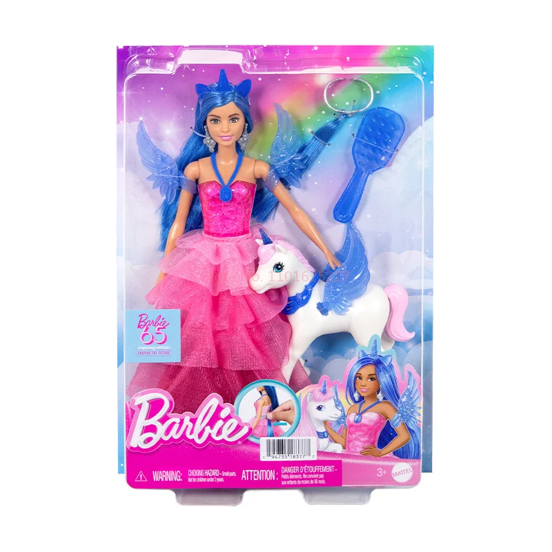 [In Stock]Barbie 65th Anniversary Sapphire Unicorn Set Pretend Play Fairy Tale Gift Toy Collectible Dolls And Accessories