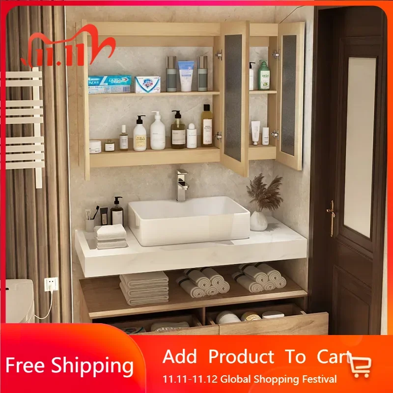 

Postmodern Bathroom Cabinets Integrated Top Ceramic Basin Solid Wood Bathroom Vanity Sink Display Vestidores Lounge Furniture