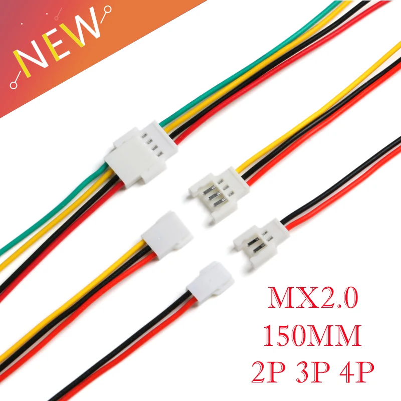 5Pairs MX2.0 DIY Pitch 2.0MM 2P 3P 4P Connector Plug Male Female With Wire 150MM Connectors