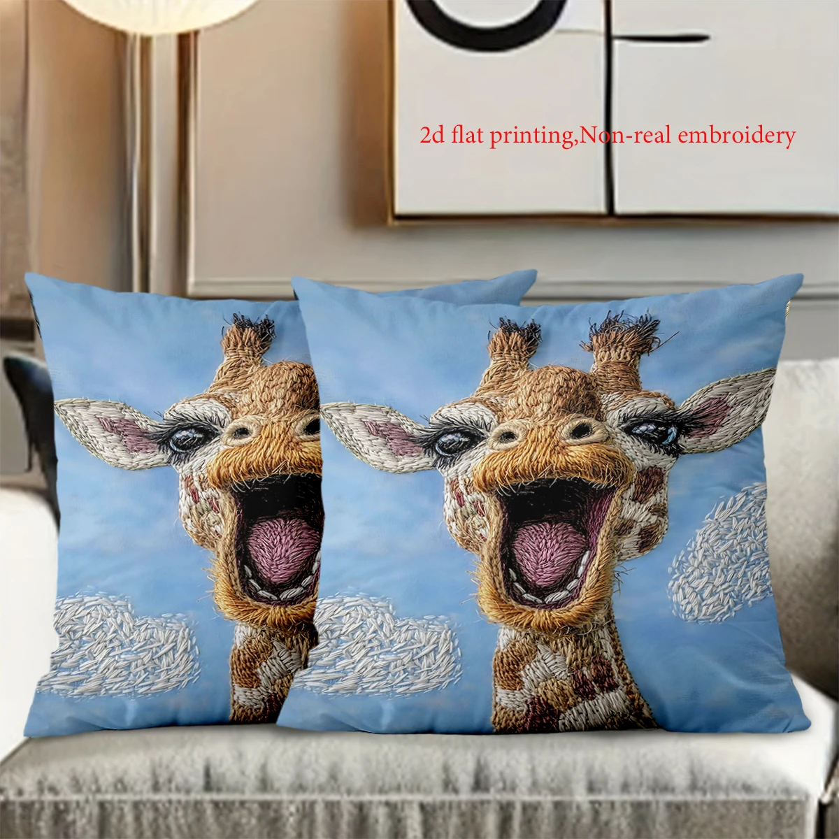Cute Giraffe Pattern Decorative Throw Pillow Cover 2D Printed Polyester Sofa Cushion Case for Kids Room Home Decor