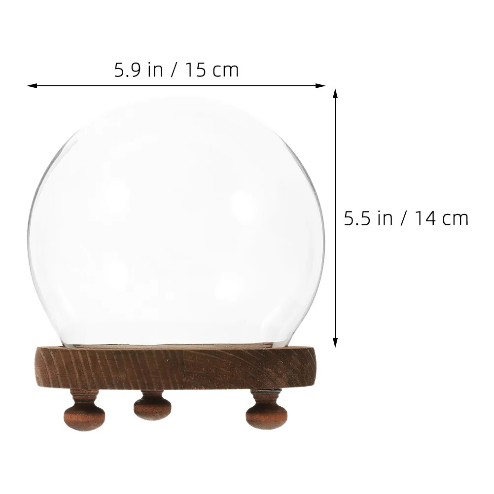 Spherical Glass Cloche Bell Jar with Wooden Base for Eternal Flowers Micro Landscapes Preserved Roses Terrarium Display Home