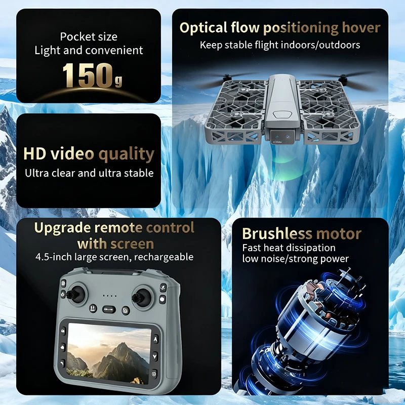 โดรน S161 RC มินิ พร้อมกล้องบันทึกภาพ ควบคุมผ่านหน้าจอ ความละเอียด 4K HD ถ่ายภาพทางอากาศ แบบไร้แปรงถ่าน ตัวเครื่องแบบปิดเต็มรูปแบบ ควอดคอปเตอร์