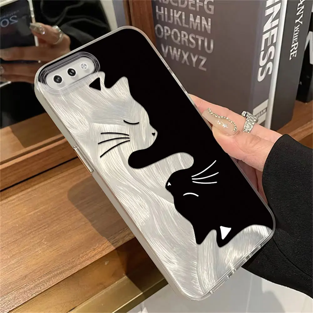 IMD Case For OPPO A18 A17 A16 A15 A12E A11X A9 A8 A7 A5 A3S A2X A1X Cartoon Cat Pattern Feather Yarn Soft Phone Cover Coque