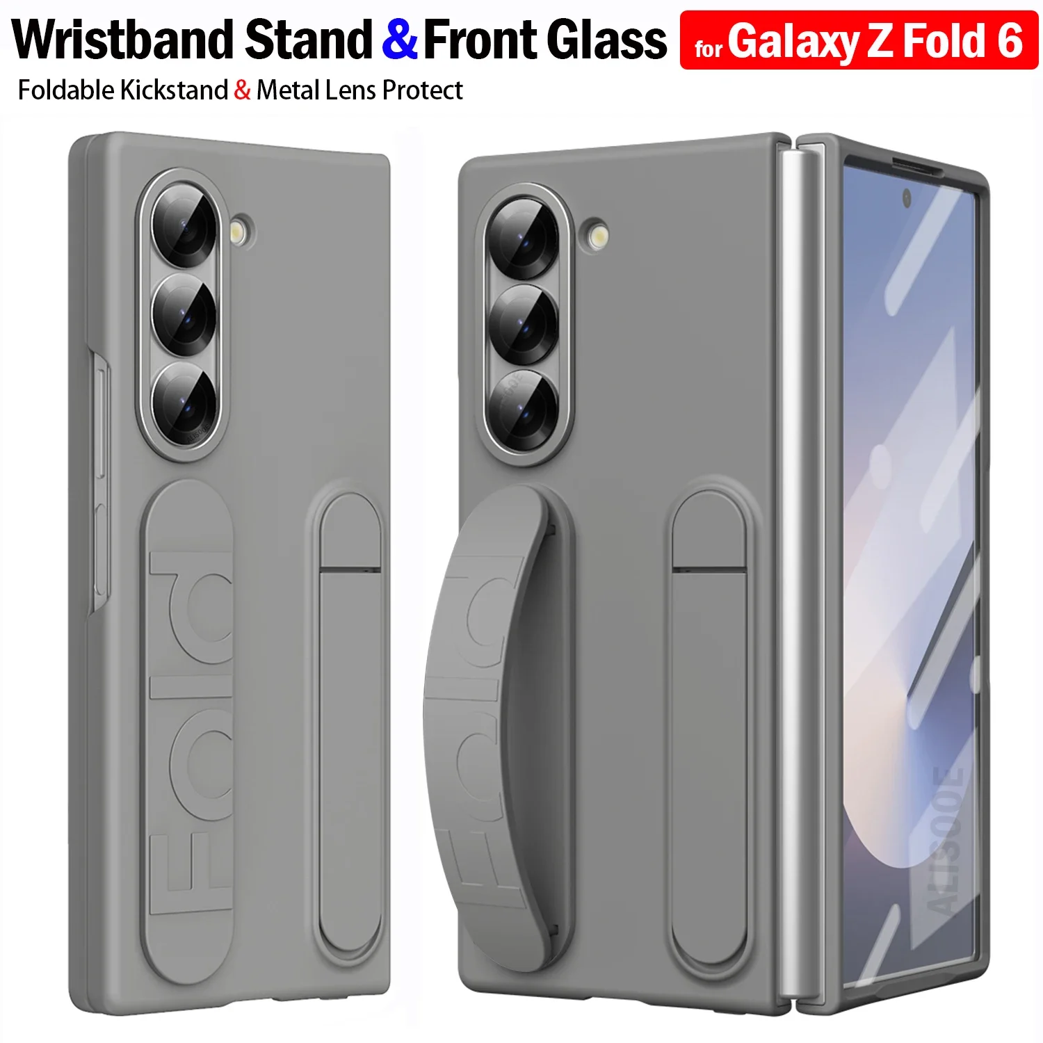 

Wristband Foldable Stand Funda for Samsung Galaxy Z Fold 6 Fold6 5G Case Front Glass Lens Protection PC Plastic Cover Capa