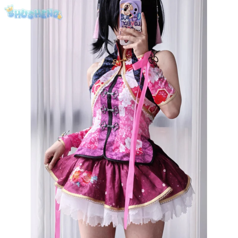 

Аниме LoveLive! Нико Ядзава Косплей Нико Костюм Женский Китайский Cheongsam жилет браслет повязка на голову носки комплект Хэллоуин милое платье