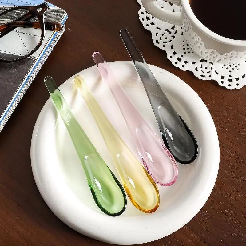 [MOA]Adaptable Kitchen Tool Glass Spoon Handmade Colored Glass Coffee Spoon With Ergonomic Handle Heat-resistant Stirring Bar
