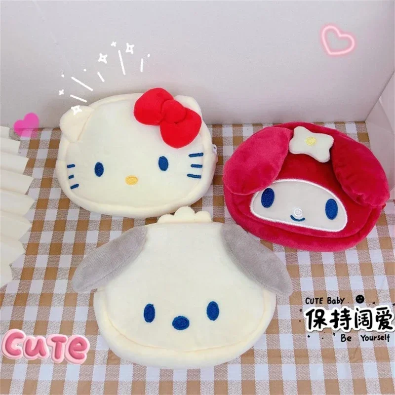 Sanrio Hello Kitty Plush Coin Purse MINISO Anime Cartoon Cute Cartoon My Melody Pochacco Fashion Cosmetic Bag Holiday Gifts