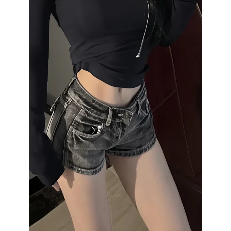 

Винтажные супер короткие брюки в американском ковбойском стиле Harajuku Y2k для девочек, женские узкие брюки прямого кроя с заниженной талией и подтяжкой бедер