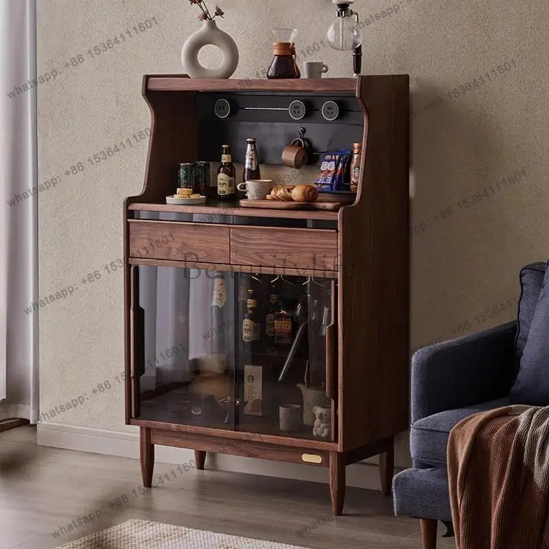 LS  Wood Multi-functional Dining Side Cabinet Black Walnut Color Living Room Rock Slab Storage High Cabinet Against The Wall