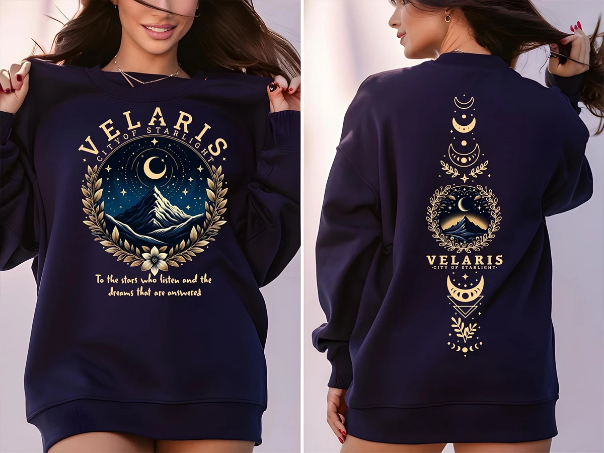 Fourth Wing Dark Academy Merch Sweatshirt Velaris Starlight City 2-Side Print Sweater Long Sleeve Fleece Sweatshirt Streetwear