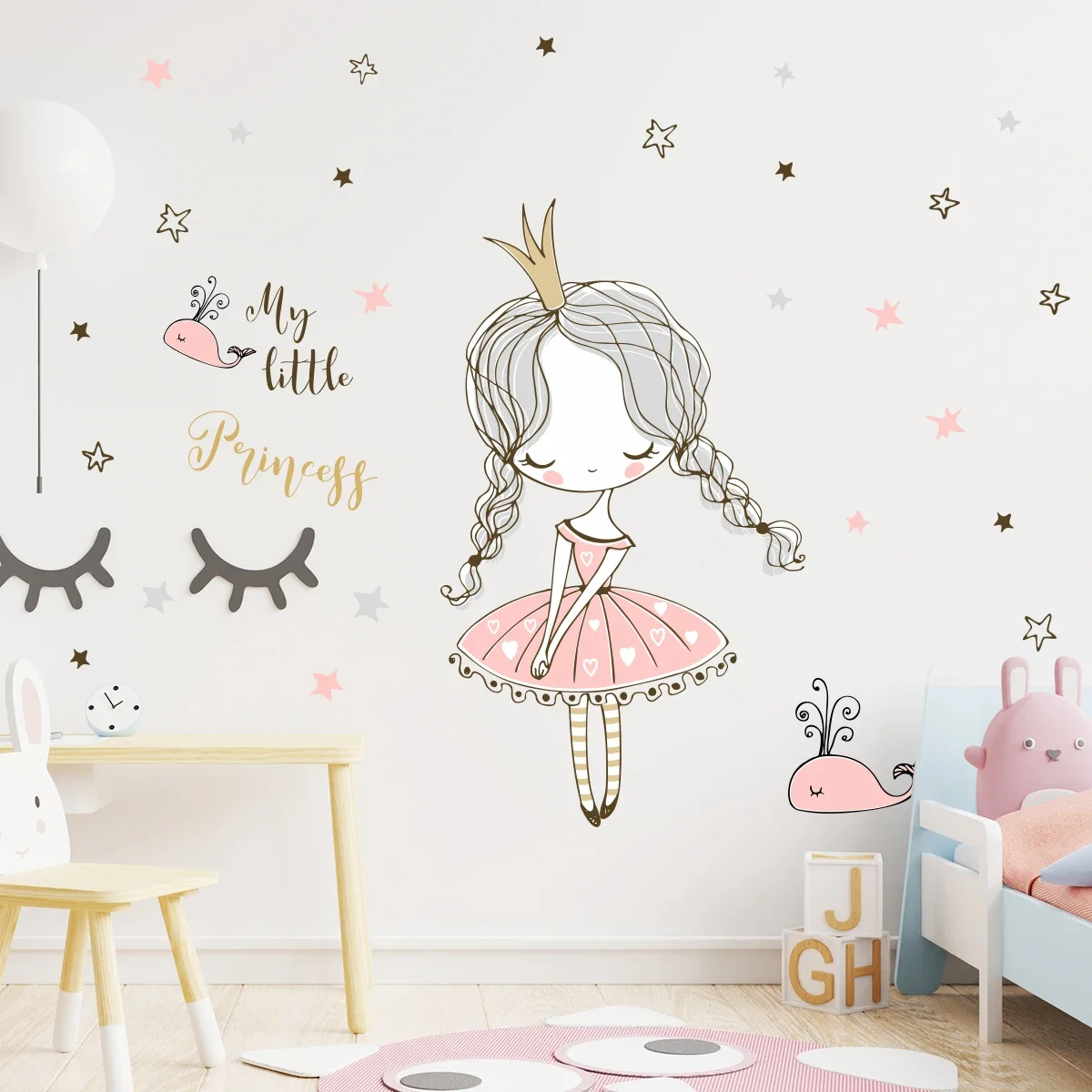 Cute Cartoon Little Princess Star Wall Stickers for Girls Bedroom Living Room Home Decoration Wall Decal
