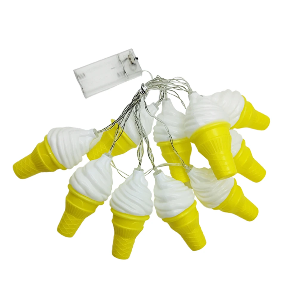 1pc luzes da corda do sorvete, 10led alimentado por bateria luzes de fadas festa em casa, decoração das atividades do feriado sem bateria