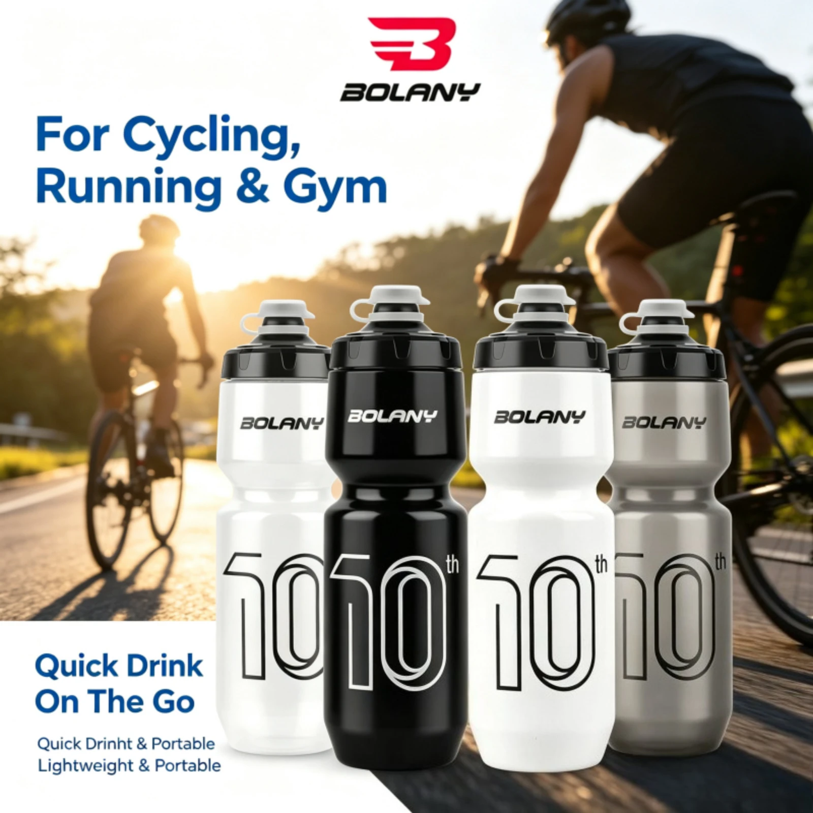 BOLANY Large Capacity Bicycle Water Bottle PP5 Water Leak-Proof Cycling Outdoor Sports Squeeze Out Water Bottle Fitness 750ML
