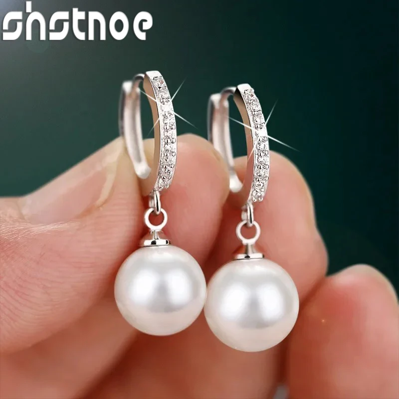 SHSTONE 2024 Pearl Earrings Genuine Natural Freshwater Pearl 925 Sterling Silver Earrings Pearl Jewelry For Woman Wedding Gift