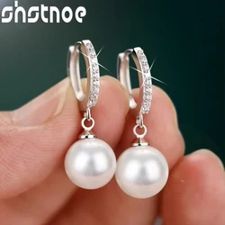 SHSTONE 2024 Pearl Earrings Genuine Natural Freshwater Pearl 925 Sterling Silver Earrings Pearl Jewelry For Woman Wedding Gift
