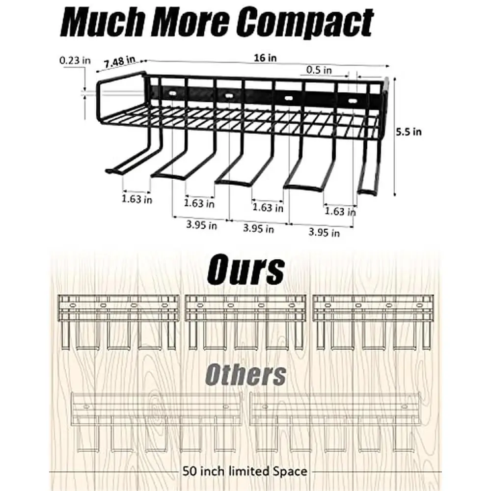 Heavy Duty Tool Organizer 16" Alloy Steel Construction 4 Wall Mount Anchors 3.95" Between Slots Sturdy Rack Power Tools Storage