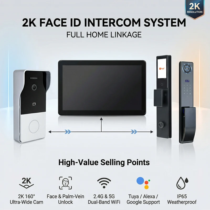Intelligent video intercom system, with facial recognition and palmprint recognition function, interconnected smart door lock