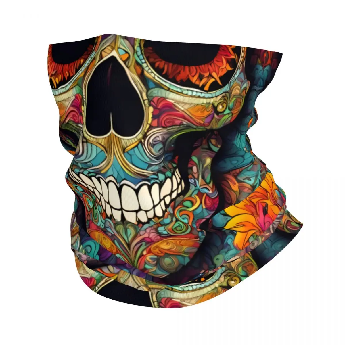 Multicolored Mexican Skull Thin Wrap Scarf Bandana Neck Gaiter Face Cover Headband