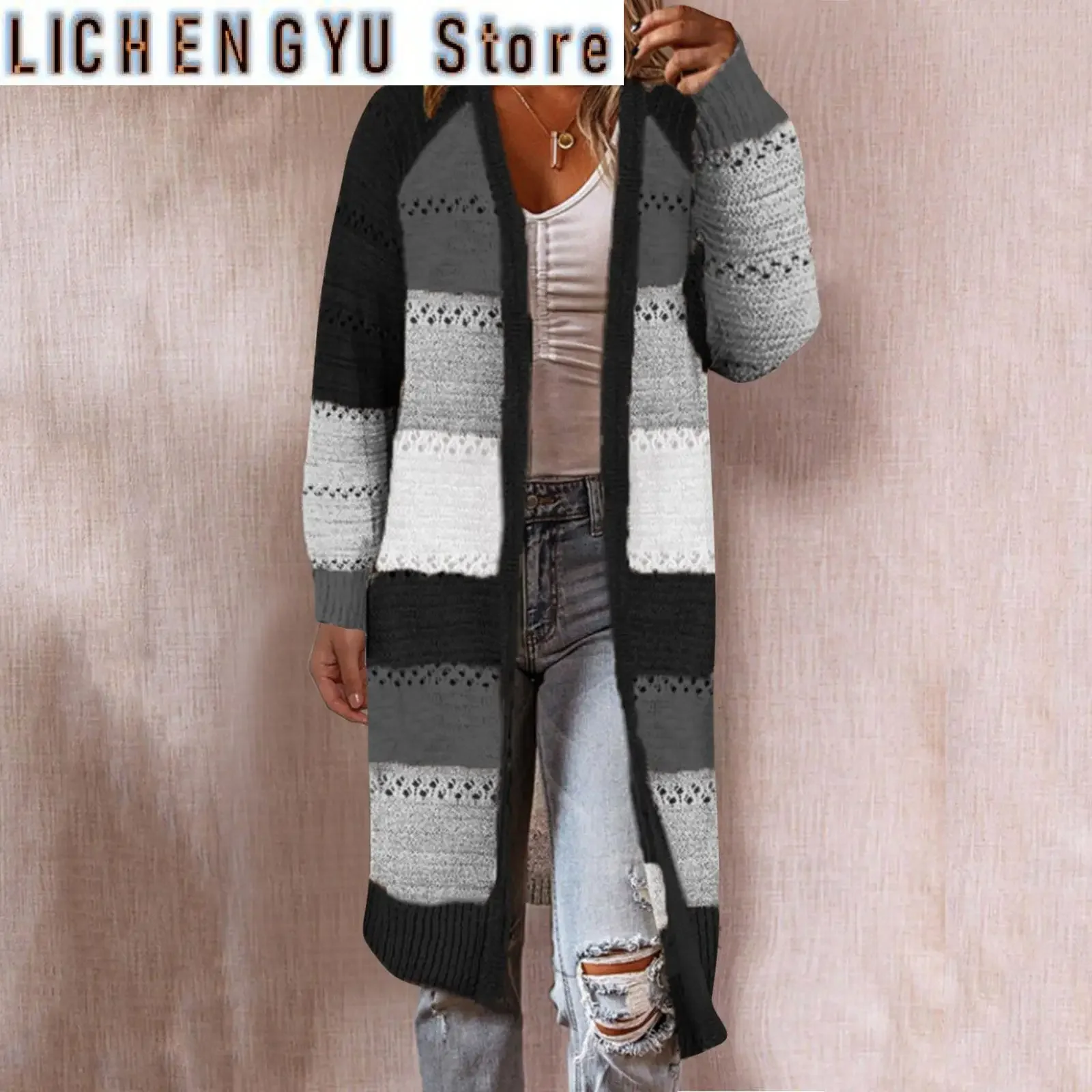 Long Cardigans For Women Lightweight Boho Open Front Cardigan Colorblock Long Sleeve Knit Lightweight Sweaters Winter Woman
