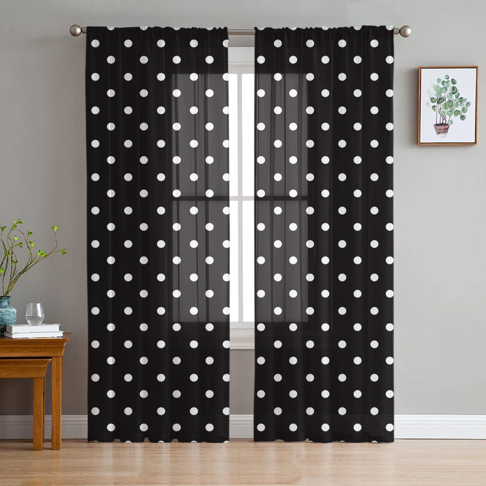 

Polka Dot Black And White Simple Sheer Curtains for Living Room Kitchen Tulle for Windows Voile Yarn Curtains for Bedroom