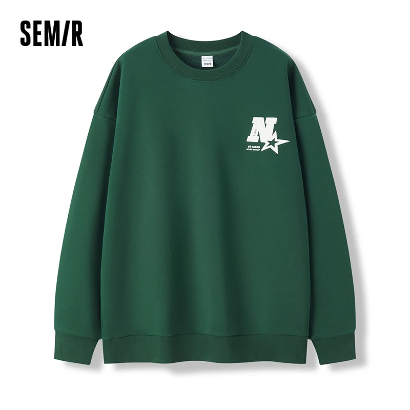 Semir Sweatshirt Men Winter Cool Personality Street Letter Printed Pullover Loose Dropped Shoulder Sueded Knitted Top