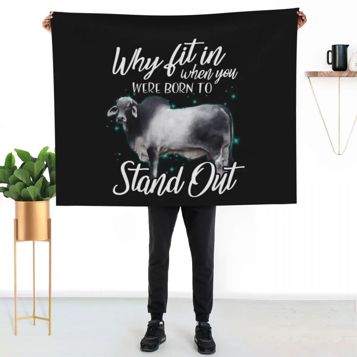 Why fit in when you were born to stand out Brahman cattle Throw Blanket couch cozy soft plush fuzzy picnic outdoor blanket