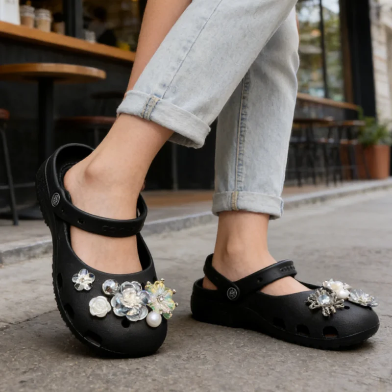 11PCS Luxury Silver Flower Shoes Charms Set Pearl & Rhinestone Shoe Accessories Elegant Clog Decorations for Sandals Party Gift