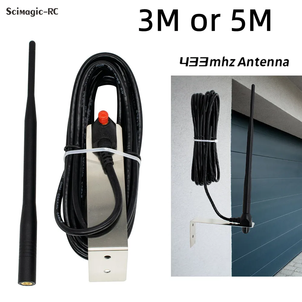 Antena RF externa para puerta de garaje 433MHz 433.92 Control remoto 3M o 5M Antena de mejora de señal Booster