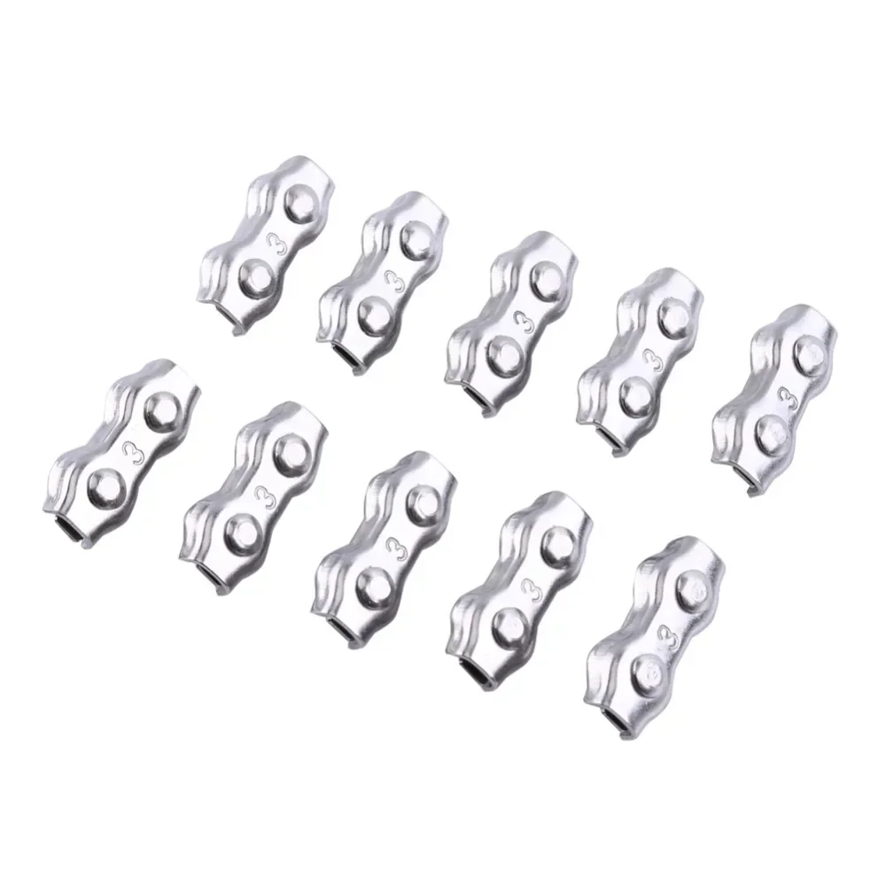 10Pcs M3 3mm Duplex Clips Stainless Steel Wire Cable Rope Grips Clamps Caliper