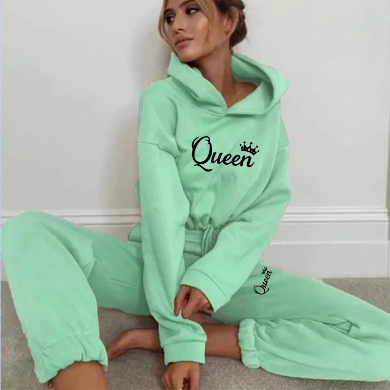 Women Casual Sets Hoodie Sweatshirts and Long Pant Solid Color Tops and Sweatpants Loose Ladies Sport Suit Tracksuit