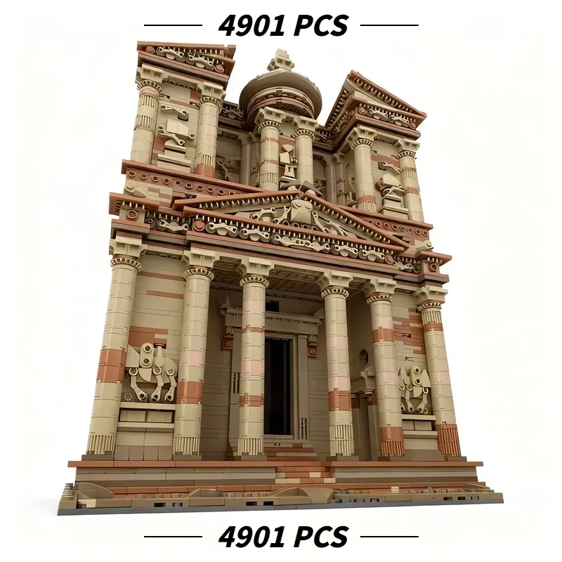 MOC Ancient Petra Treasury Rock Carved Temple Building Blocks 4901Pcs, Historical Architecture Diorama Bricks Adults