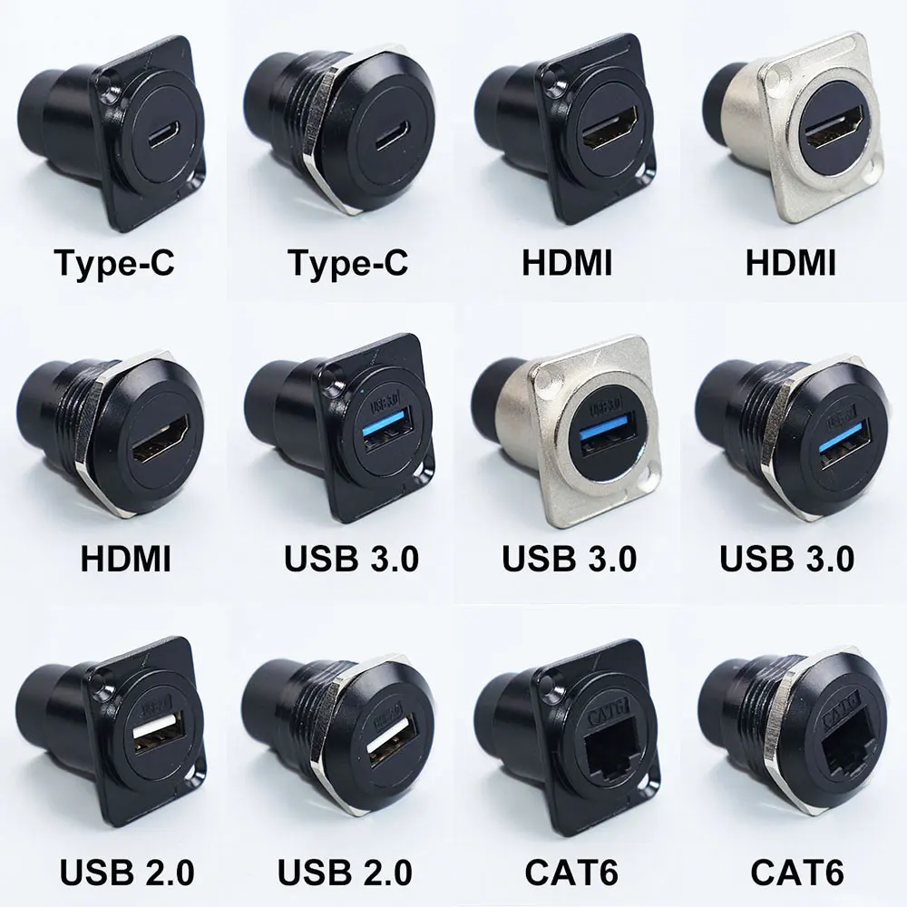 YanXI 1pc Round Socket Module D Type RJ45 Straight Through Network Type-C USB2.0 USB3.0 Connector Panel Mounting HDMI-Jack CAT6