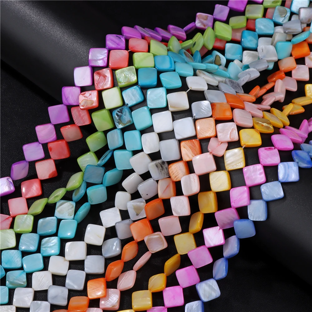 Natural Colorful Mother of Pearl Beads Rhombic Dyed Shell Charm Bead Smooth Loose Spacer Shell Beads for DIY Jewelry Making 15\'\'