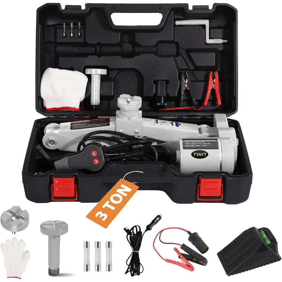 

12V Electric Scissor Jack with Remote Control for Sedan and SUV Tire Change Replacement 3 Tons 6600 lbs Portable Electric Car J