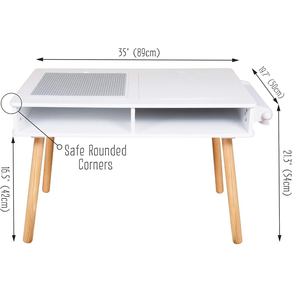 Elk and Friends Multi Activity Table for Kids, Building Blocks Desk, Mesa com armazenamento, Rolo de papel para crianças, Criança