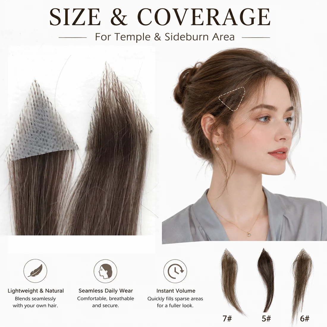 3x3 Triangle PU Base Hair Topper for Women Invisible Lightweight Hairline Extension with Temple Coverage