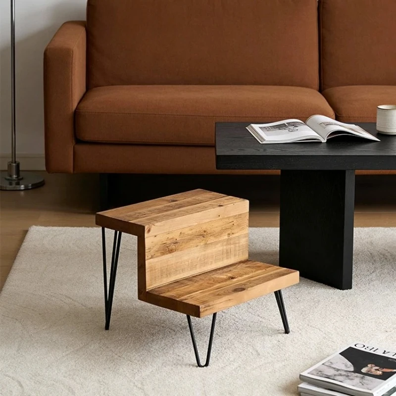 Modern Minimalist Wood Step Stool, 2-in-1 Ladder & Shelf for Balcony Home, Double Layer Storage Stool for Household Use