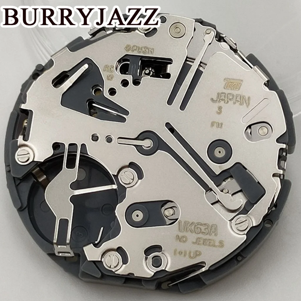 BURRYJAZZ High Accuracy Quartz Chronograph Watch Wrist Movement Replacement For VK63 3 o'clock Position Single White Calendar